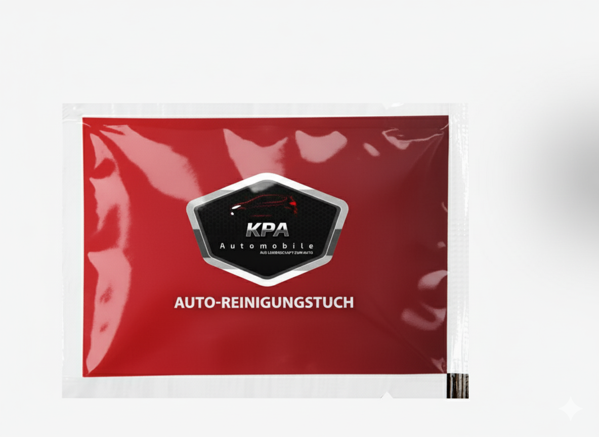 TOPSELLER: Feuchtes Auto-Reinigungstuch, 8 x 6 cm, 4/0-farbig einseitig bedruckt (500 Stück)