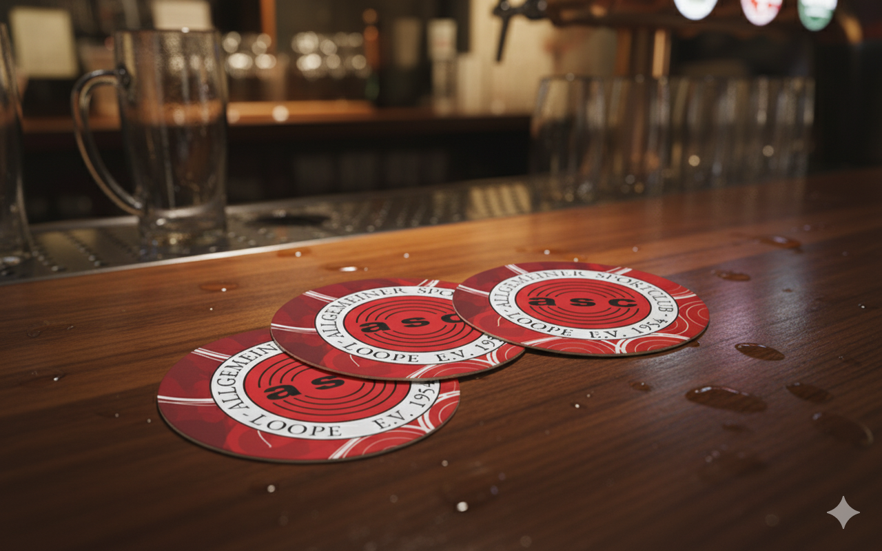 Bierdeckel rund d = 107 mm, 4/4-farbig beidseitig bedruckt ( 200 Stück)