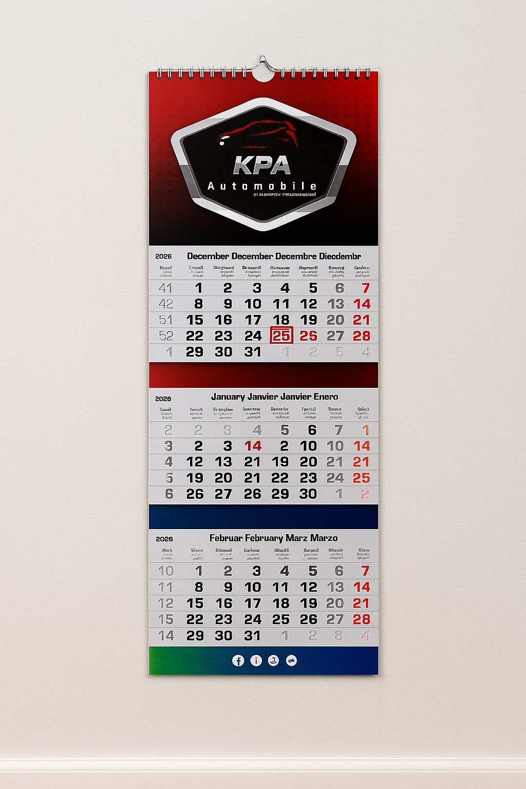 3-Monatskalender (Mehrblock), 30 x 70 cm (4/0-farbig) (5 Stück)
