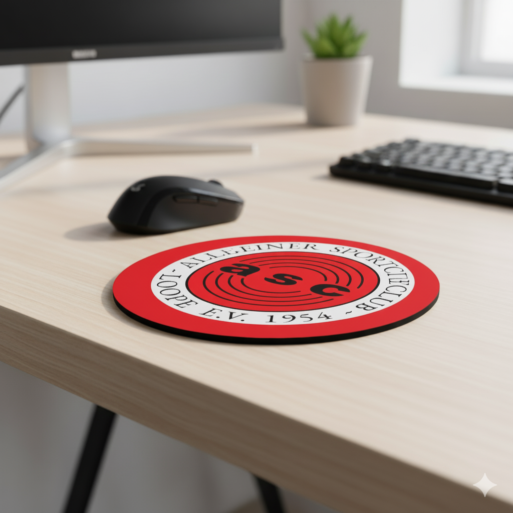 Mousepad hochwertig bedruckt aus Kunststoff mit Kautschuk-Rücken rund (kreisrund konturgestanzt) (20 Stück)